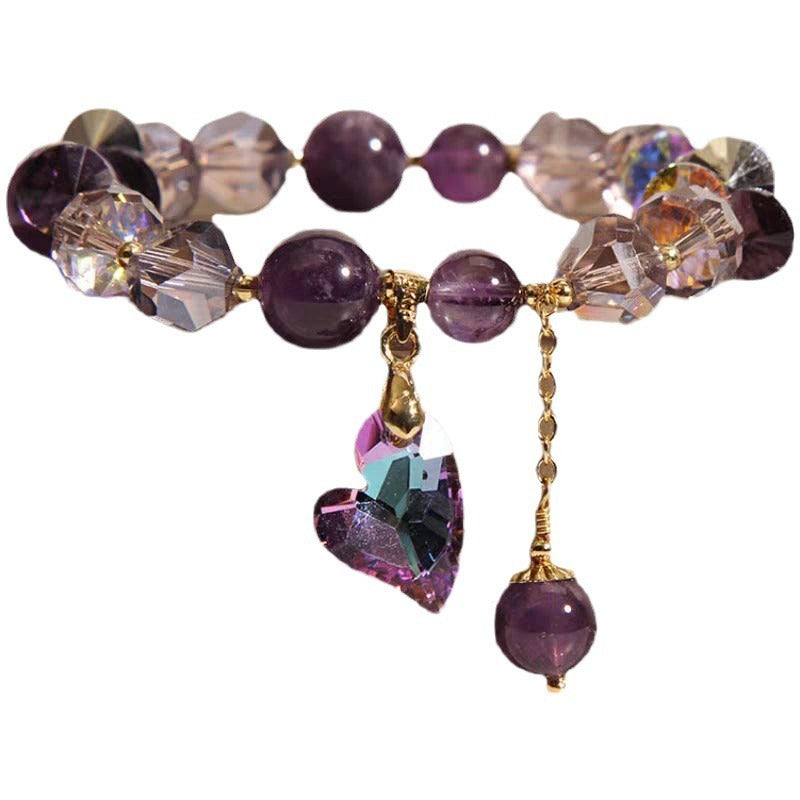 Pulseira de cristal coração roxo