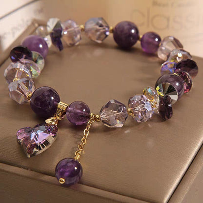 Pulseira de cristal coração roxo