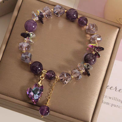 Pulseira de cristal coração roxo