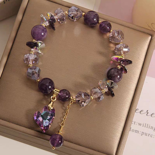 Pulseira de cristal coração roxo