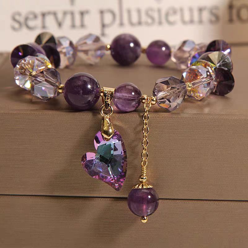 Pulseira de cristal coração roxo