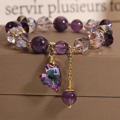 Pulseira de cristal coração roxo